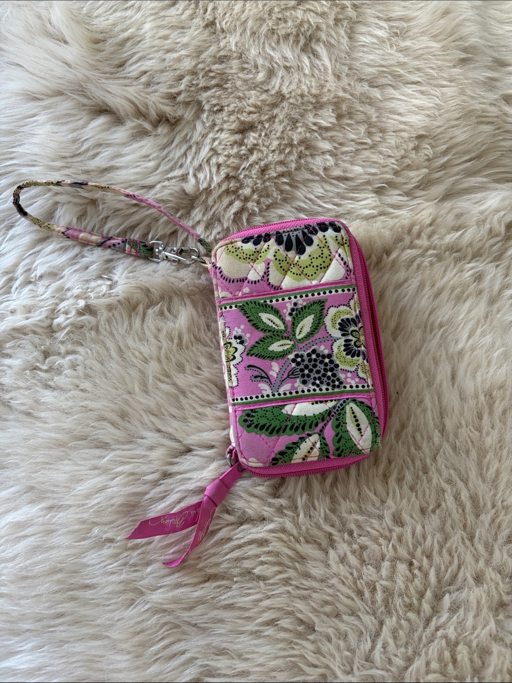 Vera Bradley Pink Floral Wristlet Wallet with Green Accents